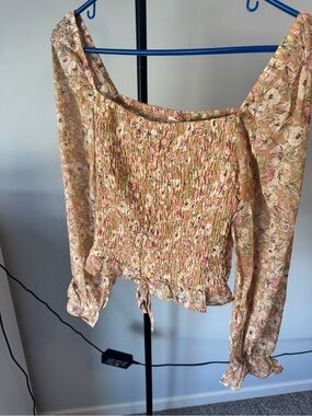 Promesa Peach Floral Smocked Off-Shoulder Blouse
